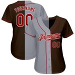 Custom Personalized Baseball Jersey - Authentic Split Design, Brown Red-Gray, Custom Name & Number Personalized Brown Red-Gray