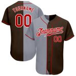 Personalized Fashion Baseball Jersey in Brown Red-Gray Split Design Personalized Brown Red-Gray Split Fashion Baseball Jersey
