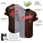 Personalized Fashion Baseball Jersey in Brown Red-Gray Split Design Personalized Brown Red-Gray Split Fashion Baseball Jersey