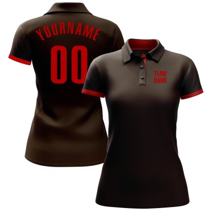 Custom Personalized Performance Golf Polo Shirt with Name and Number - Brown Red Team Apparel Personalized Brown Red Performance