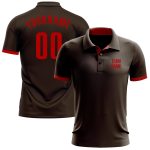 Custom Personalized Performance Golf Polo Shirt with Name and Number - Brown Red Team Apparel Personalized Brown Red Performance