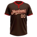 Personalized Softball Jersey Cream Two-Button Unisex Brown Red Pinstripe Personalized Brown Red Pinstripe Cream Two-Button