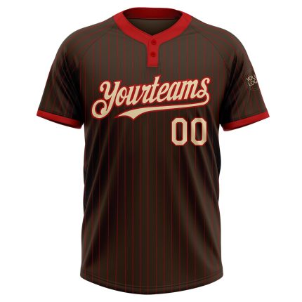 Personalized Softball Jersey Cream Two-Button Unisex Brown Red Pinstripe Personalized Brown Red Pinstripe Cream Two-Button