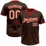 Custom Name and Number Unisex Softball Jersey - Personalized Brown Red Pinstripe Two-Button Personalized Brown Red Pinstripe