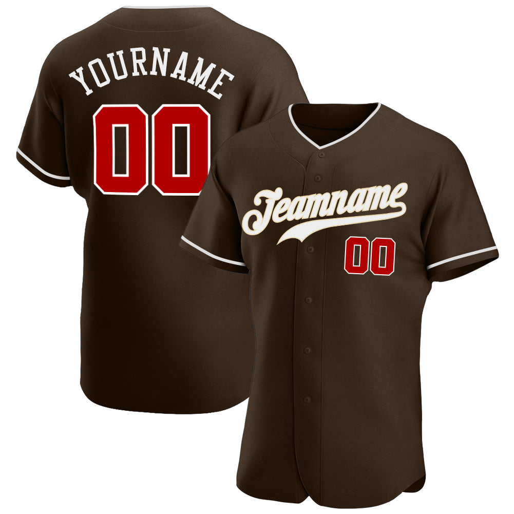 Custom Name and Number Personalized Authentic Baseball Jersey - Brown Red-White Team Jersey Personalized Brown Red-White