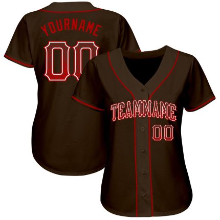 Custom Name and Number Authentic Drift Fashion Baseball Jersey - Personalized Brown Red-White Team Apparel Personalized Brown