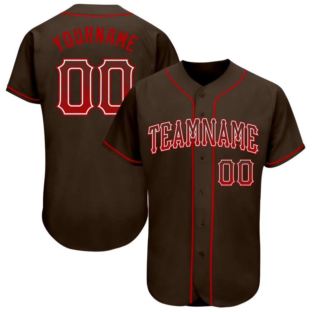 Custom Name and Number Authentic Drift Fashion Baseball Jersey - Personalized Brown Red-White Team Apparel Personalized Brown
