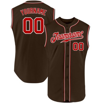 Custom Name & Number Baseball Jersey - Personalized Authentic Sleeveless in Brown Red-White Personalized Brown Red-White