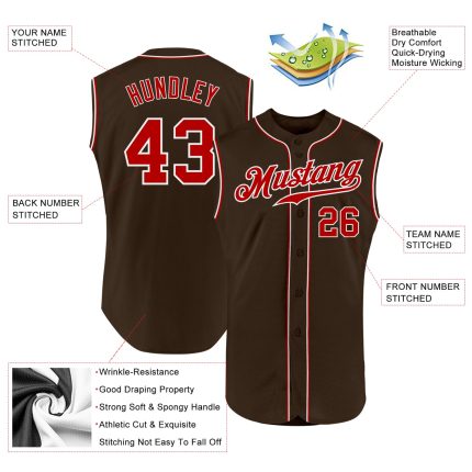 Custom Name & Number Baseball Jersey - Personalized Authentic Sleeveless in Brown Red-White Personalized Brown Red-White