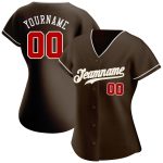 Personalized Baseball Jersey in Brown Red-White Color, Custom Team Apparel Personalized Brown Red-White Baseball Jersey