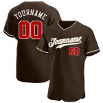Personalized Baseball Jersey in Brown Red-White Color, Custom Team Apparel Personalized Brown Red-White Baseball Jersey