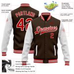 Custom Varsity Letterman Jacket with Name & Number - Personalized Red-White Bomber Full-Snap Two Tone Design Personalized