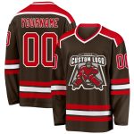 Customizable Red and White Hockey Jersey - Personalized Brown Design 2 Personalized Brown Red-White Hockey Jersey 2