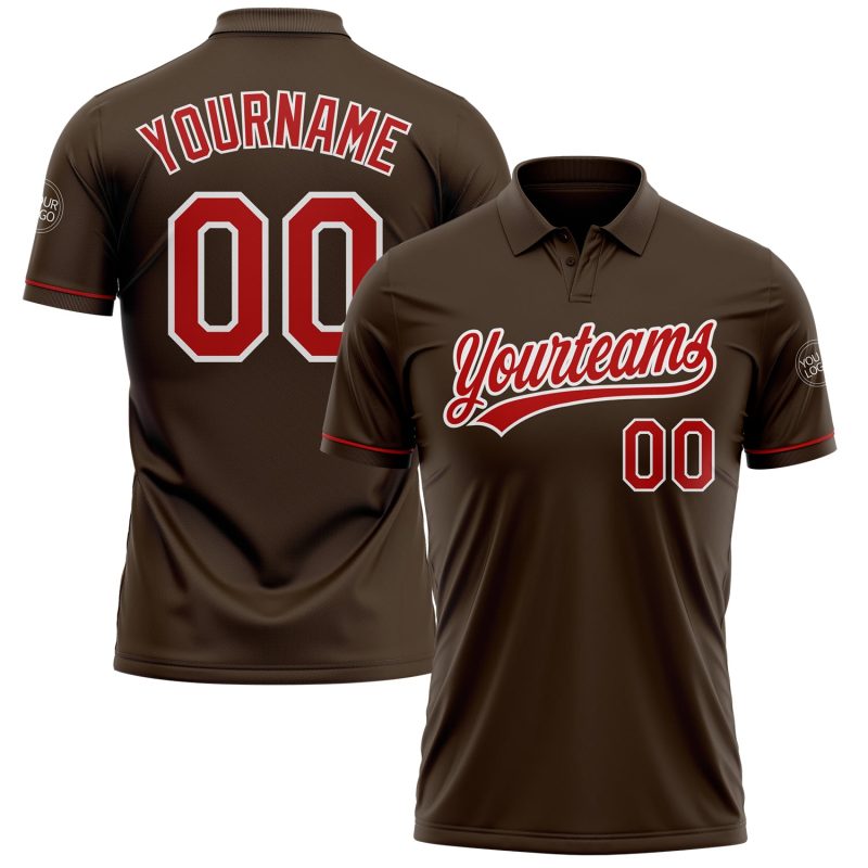 Personalized Performance Vapor Golf Polo Shirt - Brown Red-White Personalized Brown Red-White Performance Vapor Golf Polo