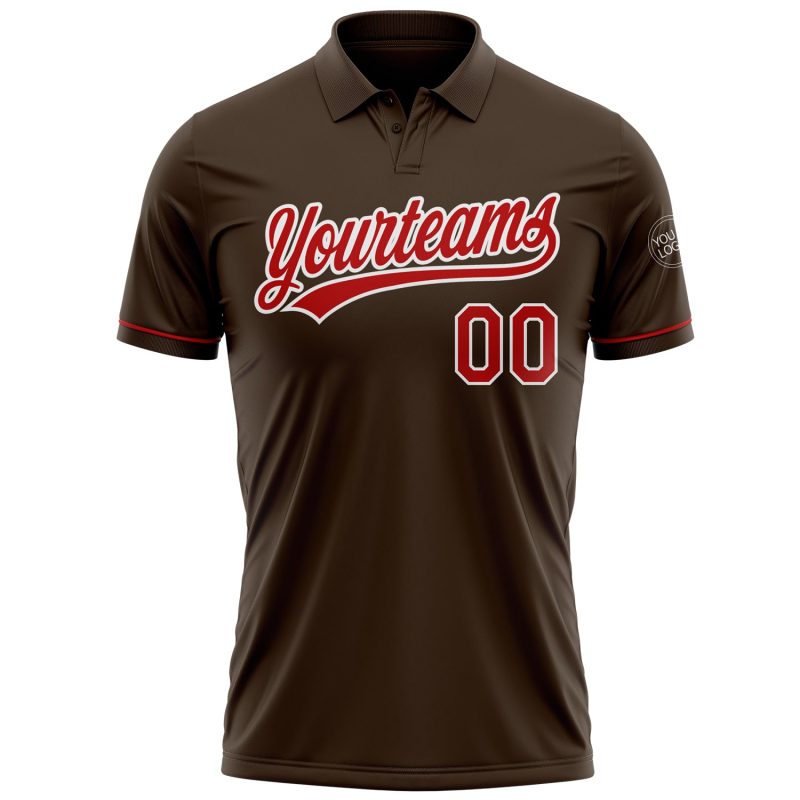 Personalized Performance Vapor Golf Polo Shirt - Brown Red-White Personalized Brown Red-White Performance Vapor Golf Polo