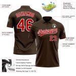 Custom Team Name Number Red White Brown Performance Vapor Golf Polo Shirt Personalized Brown Red-White Performance Vapor