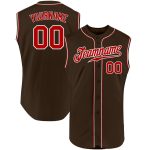 Personalized Baseball Jersey for Men, Brown Red-White Sleeveless Design Personalized Brown Red-White Sleeveless Baseball