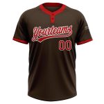 Personalized Unisex Softball Jersey - Brown Red-White Two-Button Design Personalized Brown Red-White Two-Button Unisex Softball