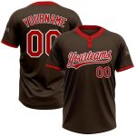 Personalized Unisex Softball Jersey - Brown Red-White Two-Button Design Personalized Brown Red-White Two-Button Unisex Softball