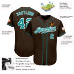 Personalized Baseball Jersey in Brown with Teal and White Accent Colors Personalized Brown Teal-White Baseball Jersey