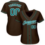 Personalized Baseball Jersey in Brown with Teal and White Accent Colors Personalized Brown Teal-White Baseball Jersey