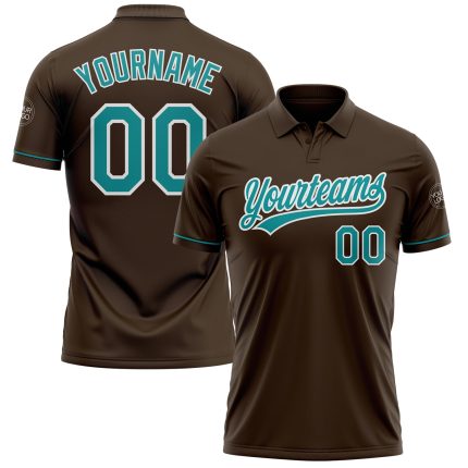 Personalized Vapor Golf Polo Shirt in Brown Teal White - Performance Activewear for Men Personalized Brown Teal-White Performance