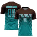 Custom Soccer Uniform Jersey - Brown Teal and White Sublimation Design Personalized Brown Teal-White Sublimation Soccer Uniform