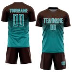 Custom Soccer Uniform Jersey - Personalized Brown Teal-White with Name and Number Personalized Brown Teal-White Sublimation