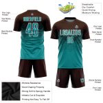 Custom Soccer Uniform Jersey - Personalized Brown Teal-White with Name and Number Personalized Brown Teal-White Sublimation