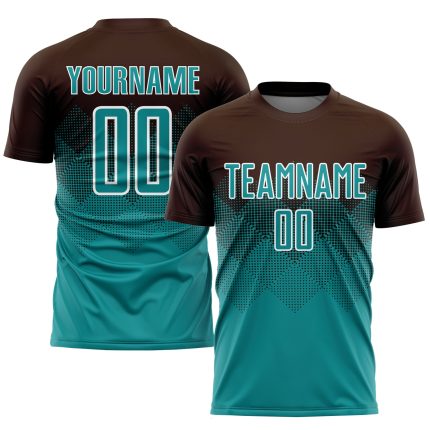Custom Soccer Uniform Jersey - Personalized Brown Teal-White with Name and Number Personalized Brown Teal-White Sublimation