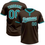 Personalized Unisex Softball Jersey - Brown Teal-White Two-Button Design Personalized Brown Teal-White Two-Button Unisex