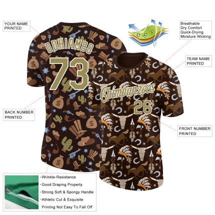 Personalized 3D Cowboy Performance T-Shirt in Brown Vegas Gold-White Personalized Brown Vegas Gold-White 3D Cowboy Accessory