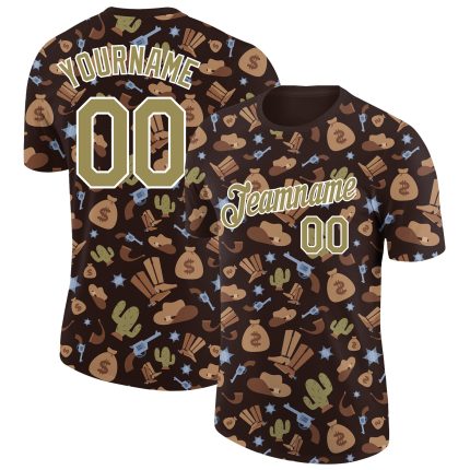 Personalized 3D Cowboy Performance T-Shirt in Brown Vegas Gold-White Personalized Brown Vegas Gold-White 3D Cowboy Accessory