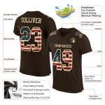 Personalized Vintage USA Flag Cream Mesh Football Jersey - Brown City Design Personalized Brown Vintage USA Flag-City Cream