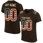 Personalized Vintage USA Flag Cream Mesh Football Jersey - Brown City Design Personalized Brown Vintage USA Flag-City Cream