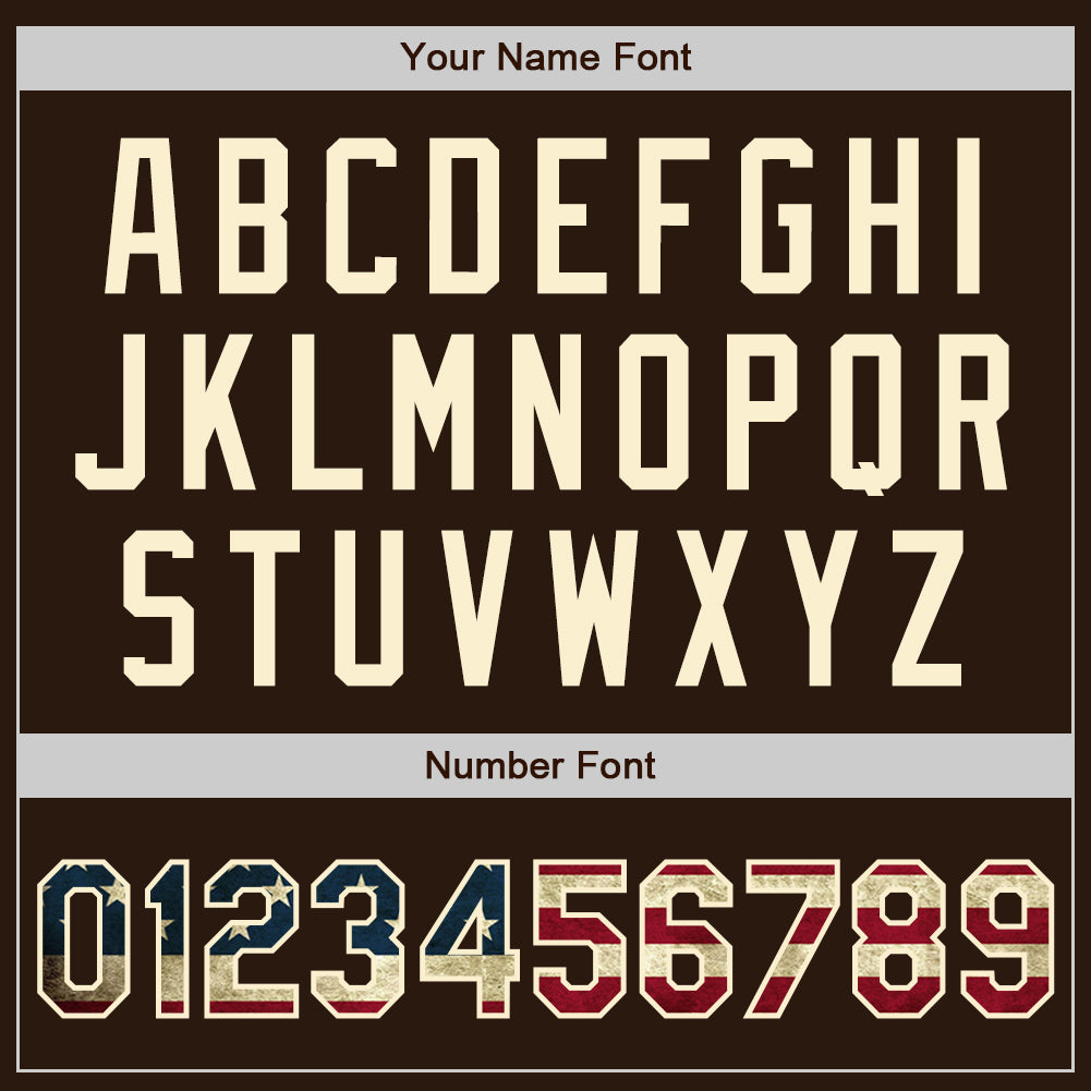 Personalized Brown Vintage USA Flag-Cream Authentic Baseball Jersey Team Custom Name and Number Custom Name and Number Vintage USA Flag Cream Baseball Jersey - Personalized Authentic Team Jersey Personalized Brown Vintage - Image 5