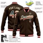 Personalized Vintage USA Flag Bomber Jacket in Cream and Maroon - Full-Snap Varsity Letterman Jacket Personalized Brown Vintage