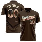 Personalized Vintage USA Flag Cream Performance Golf Polo Shirt - Brown Personalized Brown Vintage USA Flag-Cream Performance