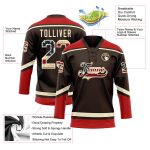 Personalized Vintage USA Flag Hockey Jersey with Cream-Red Lace Neck Personalized Brown Vintage USA Flag Cream-Red Hockey