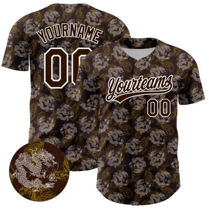 Personalized 3D Animal Loongfeng Baseball Jersey in Brown and White Personalized Brown White 3D Animal Loongfeng Baseball