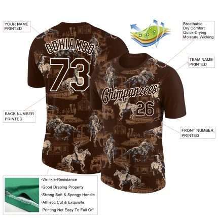 Personalized Cowboy Rodeo T-Shirt 3D Brown White Performance Wear Personalized Brown White 3D Cowboy Rodeo Performance T-Shirt