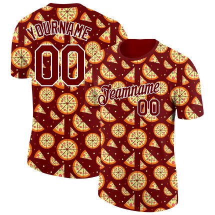 Custom 3D Food Pizza T-Shirt - Personalized Brown and White Performance Tee Personalized Brown White 3D Food Pizza Performance