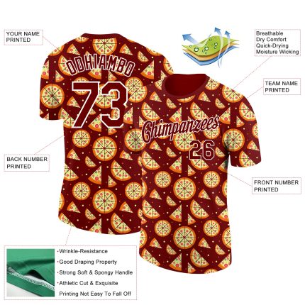 Custom 3D Food Pizza T-Shirt - Personalized Brown and White Performance Tee Personalized Brown White 3D Food Pizza Performance