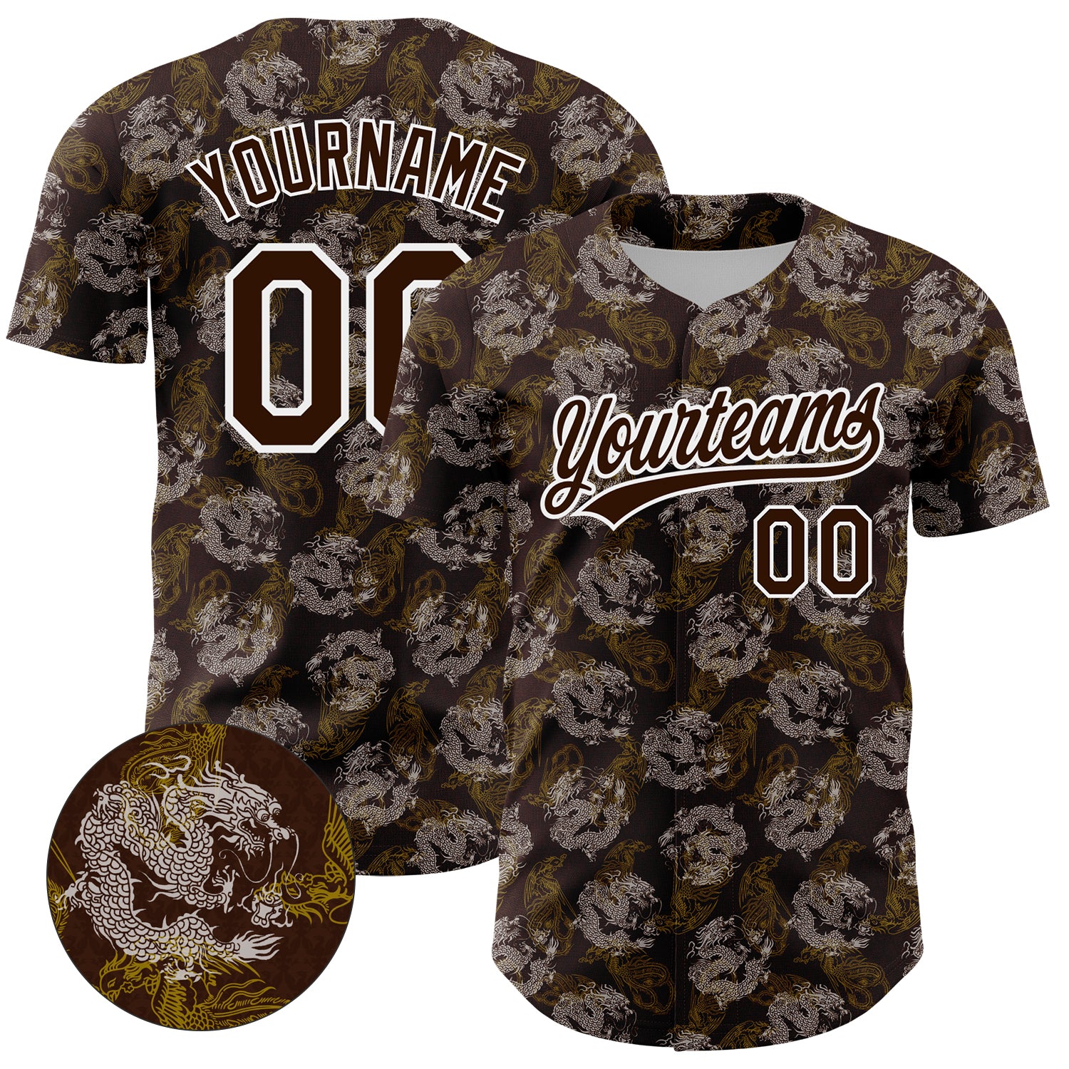 Custom Name and Number Animal Loongfeng Baseball Jersey - Personalized 3D Brown and White Pattern Design Personalized Brown