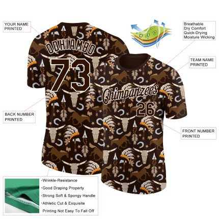 Personalized Cowboy Performance T-Shirt with Custom Name & Number | 3D Brown White Pattern Design Personalized Brown White