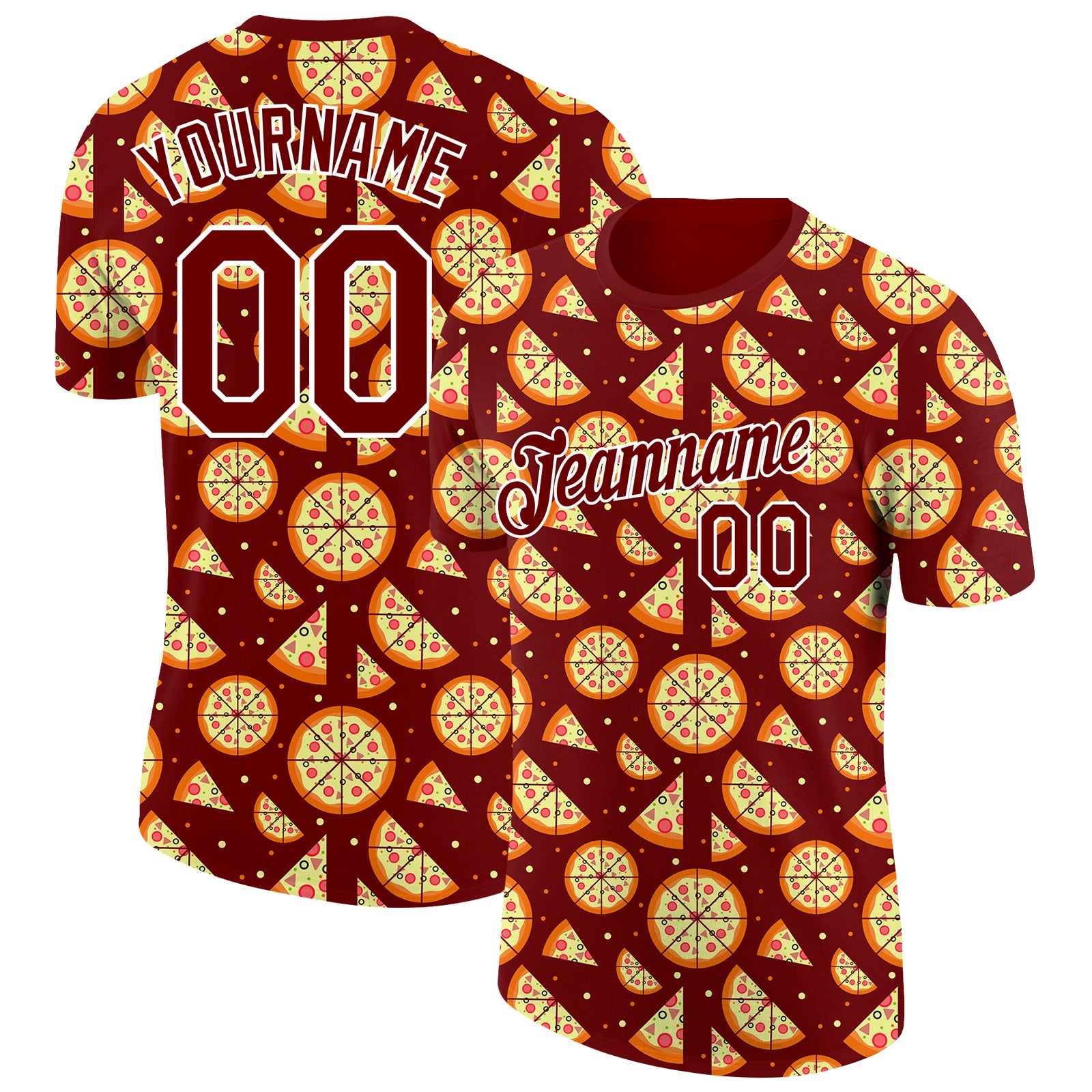 Custom Name and Number 3D Pattern Pizza T-Shirt for Team Performance in Brown and White Personalized Brown White 3D Pattern