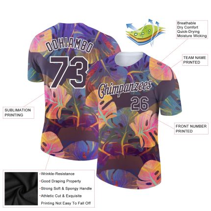 Custom Name and Number Hawaii Palm Leaves 3D Pattern Performance T-Shirt - Personalized Brown and White Design Personalized