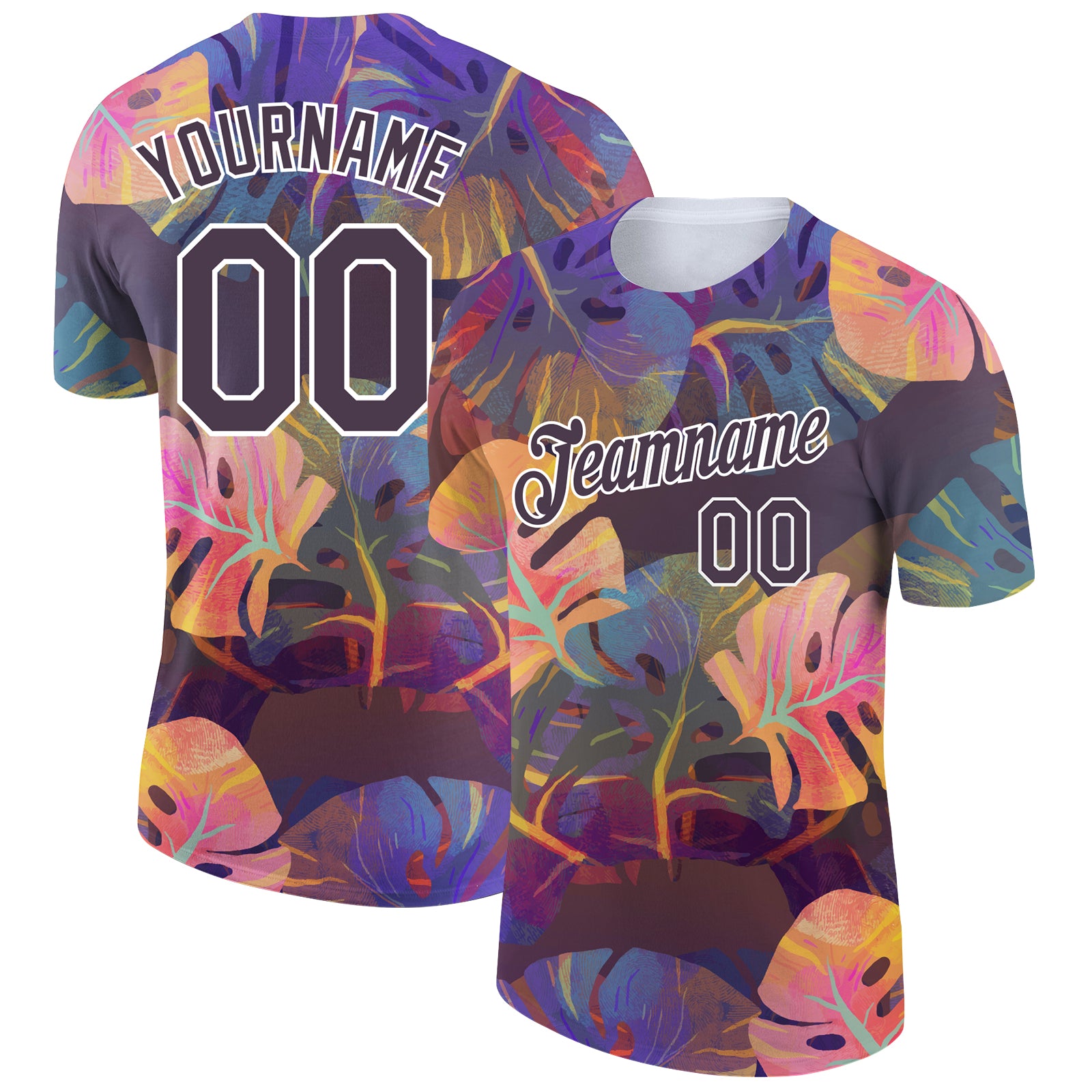 Custom Name and Number Hawaii Palm Leaves 3D Pattern Performance T-Shirt - Personalized Brown and White Design Personalized