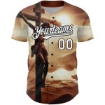 Personalized Jesus Christ Religion Cross Baseball Jersey - Custom Name & Number, Brown White-Black 3D Pattern Design for Good Friday