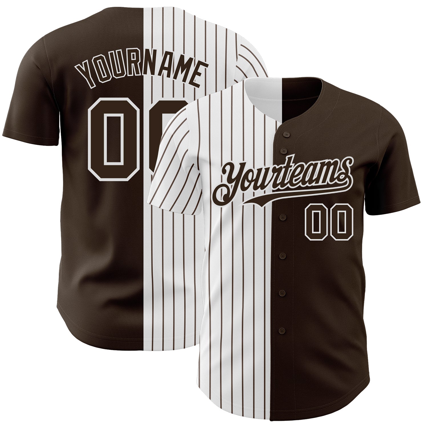 Customizable Pinstripe Baseball Jersey - Authentic Brown White Split Design with Custom Name and Number Personalized Brown